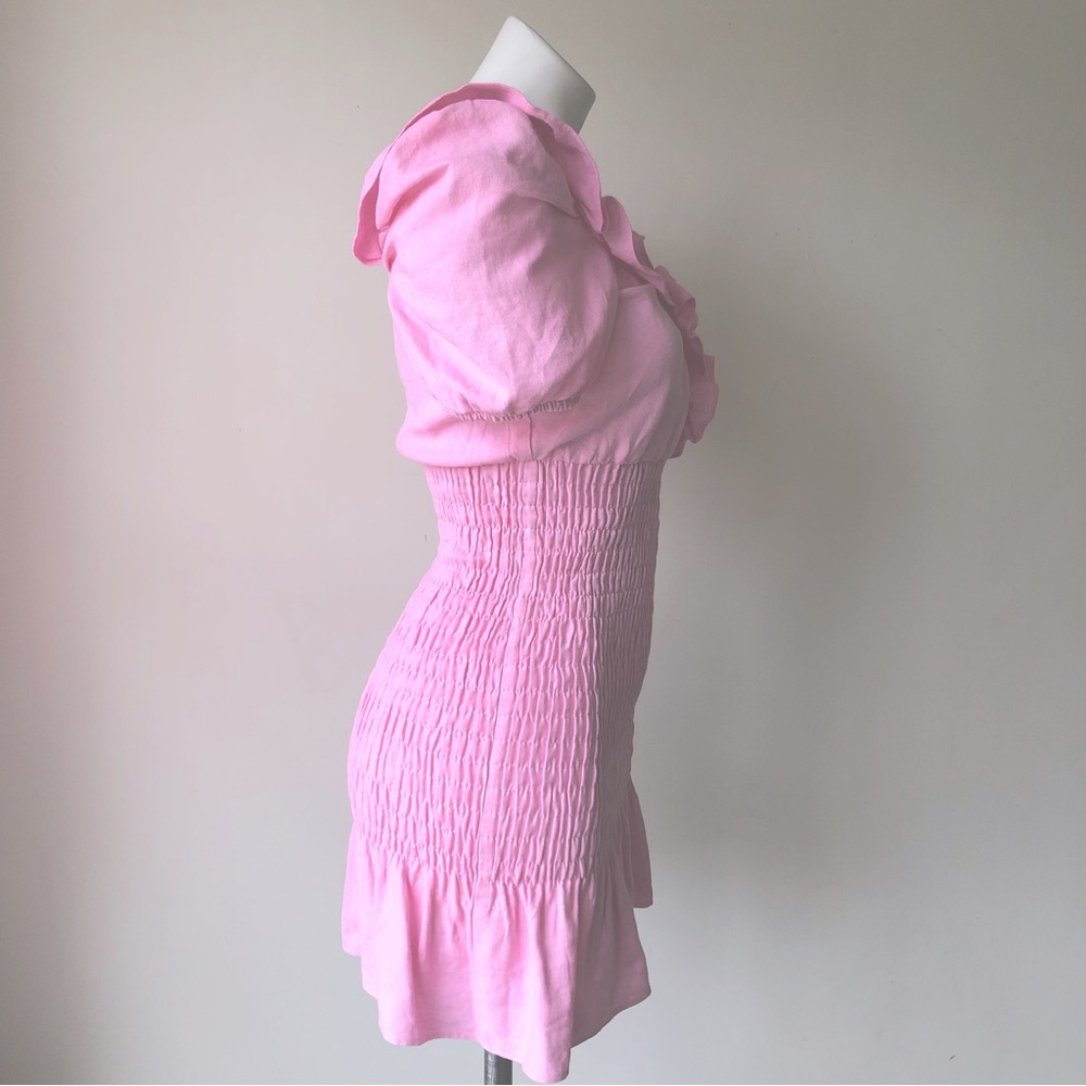 Zara Pink Linen Blend V Neck Ruffled Mini Dress, XS - Picture 8 of 11